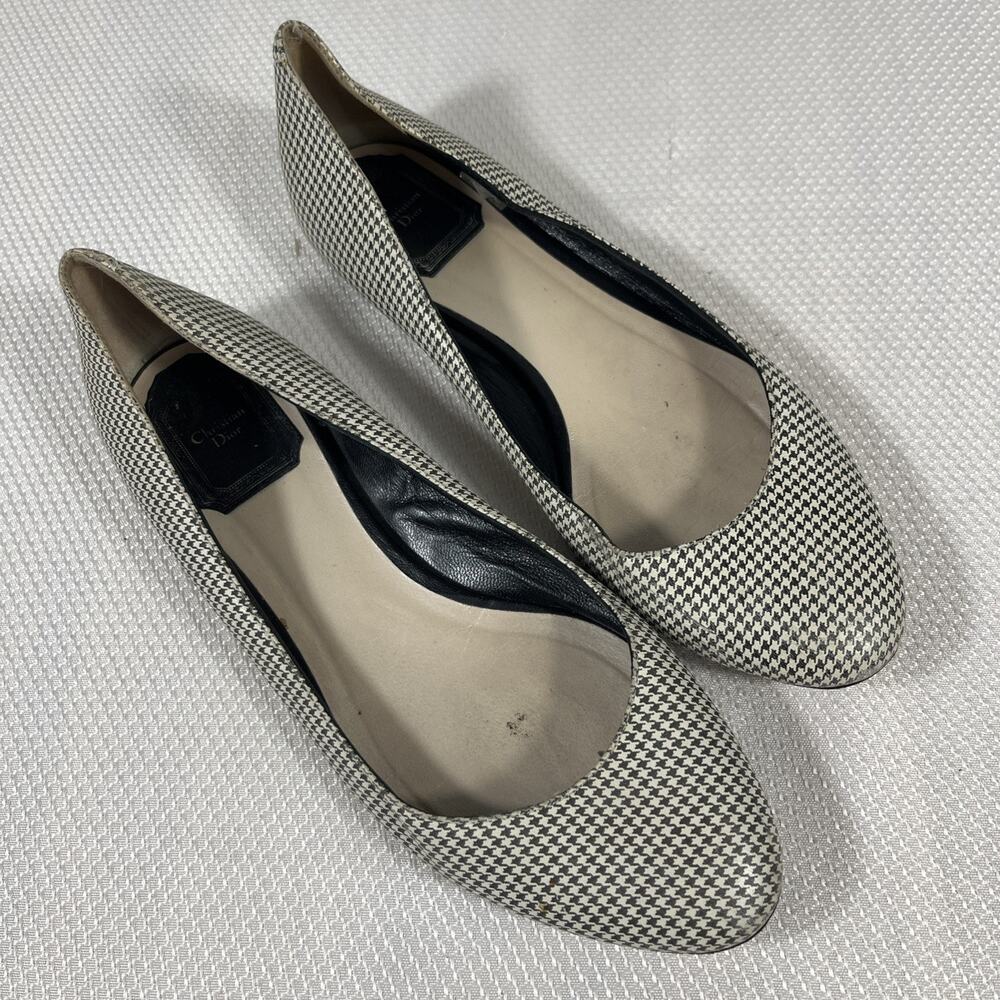 Christian Dior Patent Black & White Leather Flats 36 US 5.5
